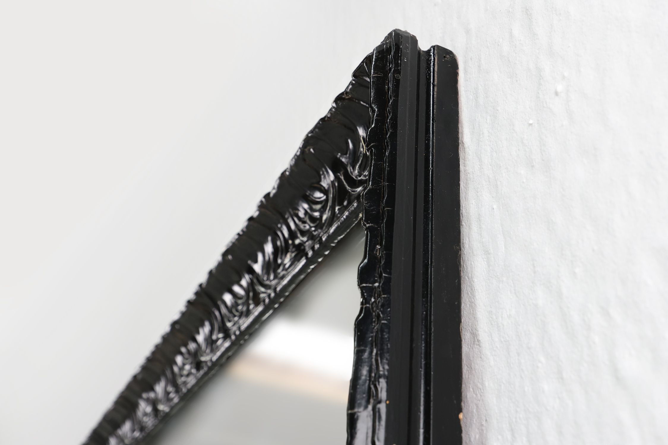 Baroque black large oak mantel or fireplace mirror, France ca. 1850thumbnail